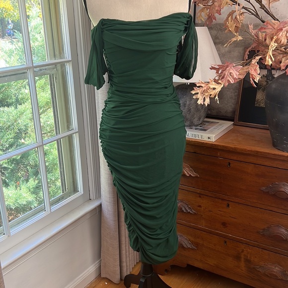 PETAL AND PUP Nique Strapless Mesh Midi Dress - Emerald NEW SIZE LARGE - Picture 4 of 5